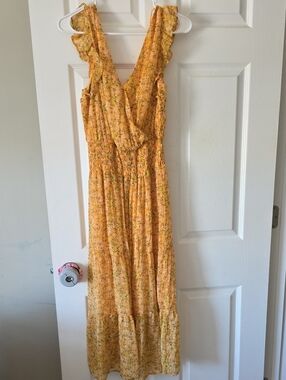 Sunshine Floral Maxi Dress with Ruffle Shoulders